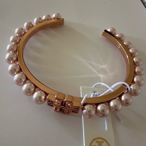 Tory Burch Rose  Gold Britten logo and Pearl cuff  Bracelet - Picture 7 of 7